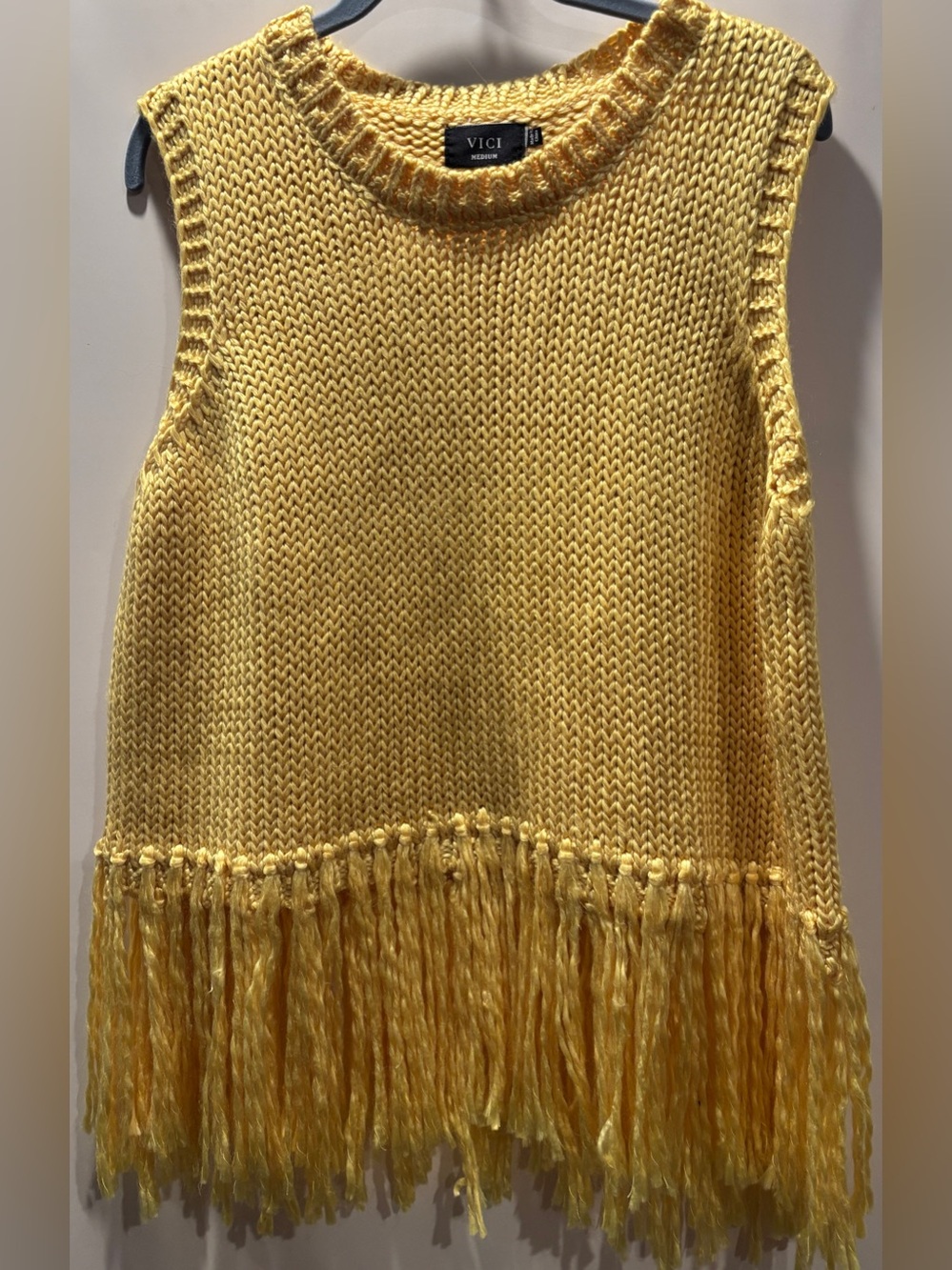 Vici Yellow Morning Glow Knit Fringe Sweater Size Medium